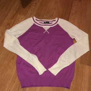 light weight purple and white sweater